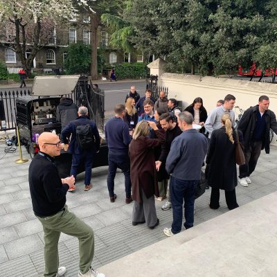 Customers queueing for freshly made barista coffee at a D4 Coffee mobile coffee van